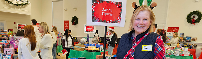 Table of toys for the holiday toy giveaway event