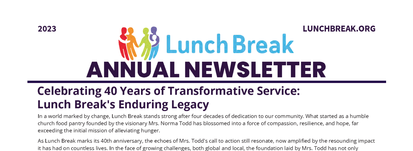 Text Overlay: Lunch Break annual newsletter