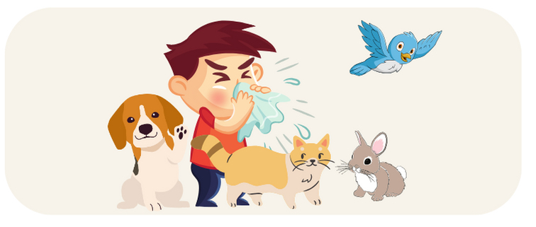 icon of a man blowing his nose with a bunch of different animals